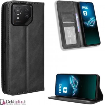 Dirbtinės odos atverčiamas dėklas su skyreliais - juodas (Asus Rog Phone 8/8 Pro) Dirbtinės odos atverčiamas dėklas su skyreliais - juodas (Asus Rog Phone 8/8 Pro)